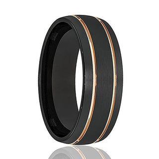Rose/Black Double Groove Tungsten Wedding Ring