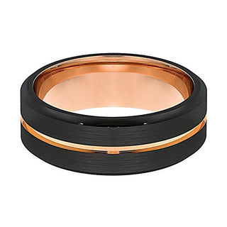 Rose/Black Ring Grooved Black Tungsten Ring