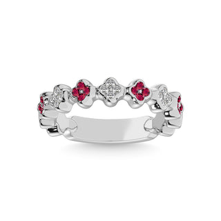 14K White Gold 1/3 Ct.tw Alternate Ruby & Diamond Stackable Band