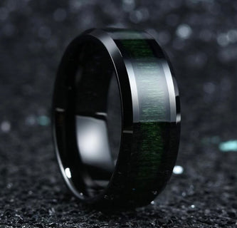 Men’s Tungsten Wedding Band 8mm Green Wood Inlay