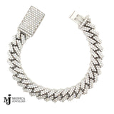 925 Sterling Silver Lab Diamond Cuban Bracelet 10.50ctw