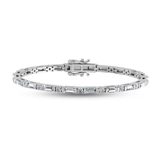14K White Gold Round & Baguette Lab Grown Diamond 5 Ct.Tw. Tennis Bracelet