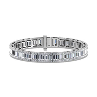 14K White Gold Round & Baguette Lab Grown Diamond 9 Ct.Tw. Tennis Bracelet