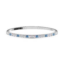 Cargar imagen en el visor de la galería, 14K White Gold 2 Ct.Tw. Labgrown Alternate 3 Blue and 1 White Diamond Flexi Bangle