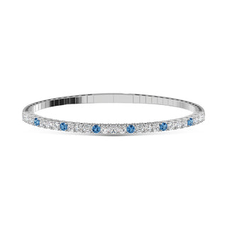 14K White Gold 2 Ct.Tw. Labgrown Alternate 3 Blue and 1 White Diamond Flexi Bangle