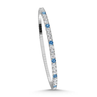 14K White Gold 2 Ct.Tw. Labgrown Alternate 3 Blue and 1 White Diamond Flexi Bangle