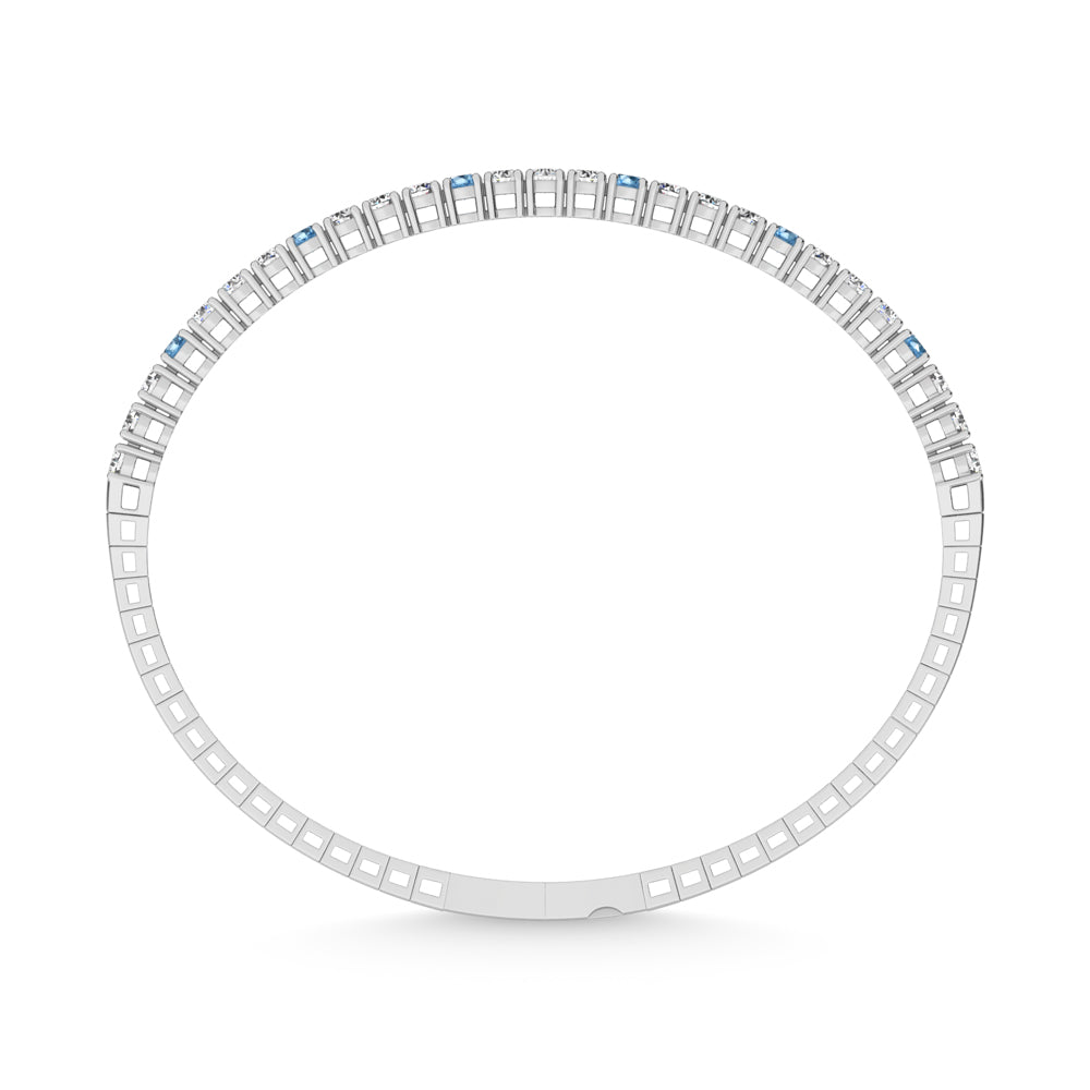 14K White Gold 2 Ct.Tw. Labgrown Alternate 3 Blue and 1 White Diamond Flexi Bangle