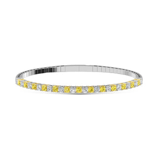 14K White Gold 2 Ct.Tw. Labgrown Alternate Yellow and White Diamond Flexi Bangle