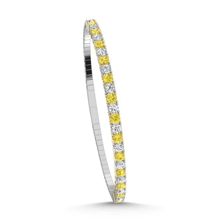 14K White Gold 2 Ct.Tw. Labgrown Alternate Yellow and White Diamond Flexi Bangle