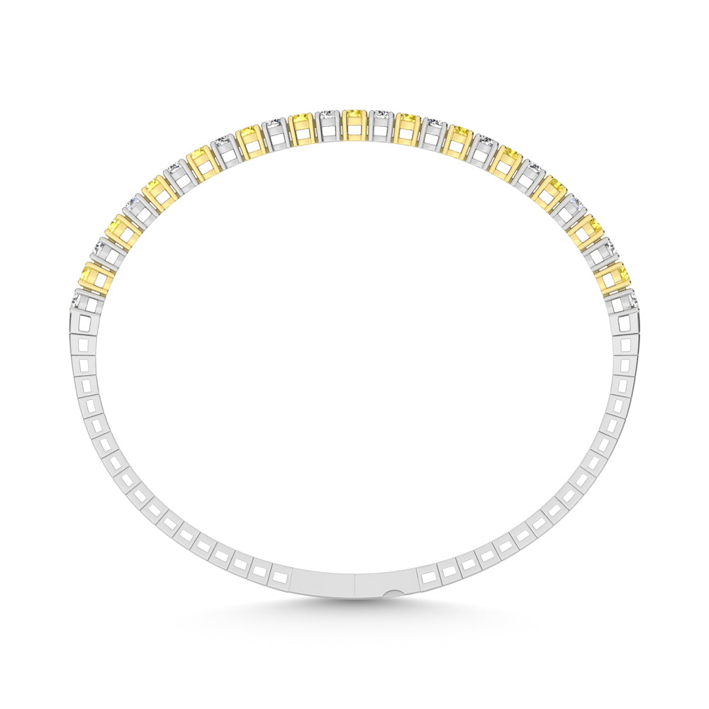 14K White Gold 2 Ct.Tw. Labgrown Alternate Yellow and White Diamond Flexi Bangle