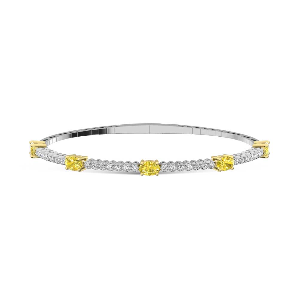 14K White Gold   3 5/8 Ct.Tw. white and Oval Shape Yellow Lab Grown Diamond Bangle