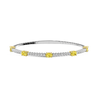 14K White Gold   3 5/8 Ct.Tw. white and Oval Shape Yellow Lab Grown Diamond Bangle