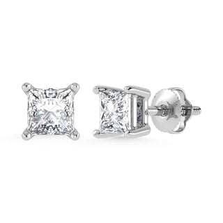 14K White Gold Lab Grown Diamond 1 Ct.Tw.  CVD VS1+ G+ Princess Stud Earrings (Available in 0.50ctw to 4ctw)