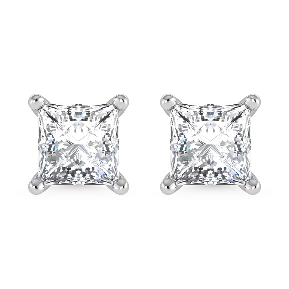 14K White Gold Lab Grown Diamond 1 Ct.Tw.  CVD VS1+ G+ Princess Stud Earrings (Available in 0.50ctw to 4ctw)