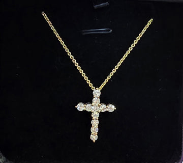14K YELLOW GOLD NECKLACE W/ DIAMOND CROSS PENDANT
