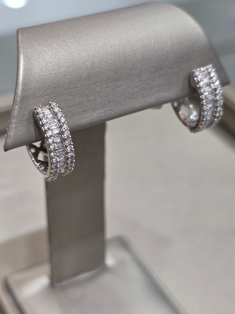 14K WG 1CTW DIAMOND W/ BAGUETTE HOOP EARRINGS