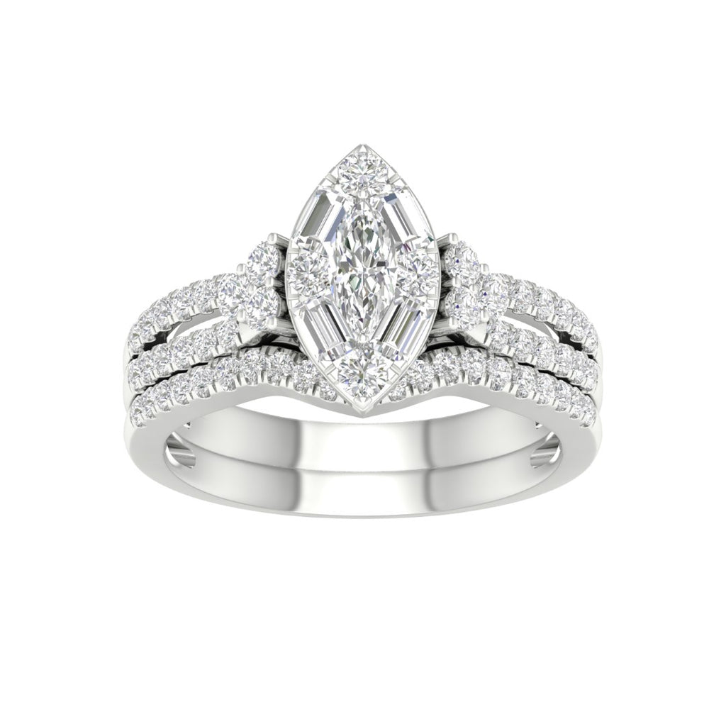 14K White Gold 1.00 Carat (0.20 CTR) Marquise Bridal Ring-0527922-WG