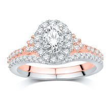 Cargar imagen en el visor de la galería, 14K Two-Tone (White and Rose) Gold 0.75 Carat (0.25 CTR) Certified Oval Bridal Ring-0532468-WR
