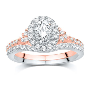 14K Two-Tone (White and Rose) Gold 0.75 Carat (0.25 CTR) Certified Oval Bridal Ring-0532468-WR
