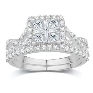 14K White Gold 1.00 Carat Square Bridal Ring-0532784-WG
