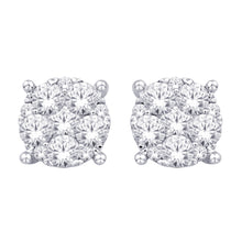 14K White Gold 1 Ct.Tw. Diamond Flower Stud Earrings
