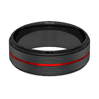 BATMOBILE Red Grooved Tungsten Wedding Band