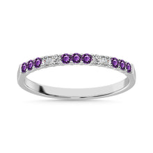 Load image into Gallery viewer, 14K White Gold 1/4 Ctw Amethyst 9 &amp; Diamond 4 Machine Band