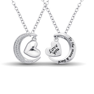 Sterling Silver 1/8 Ctw Diamond Heart  & Moon Pendant