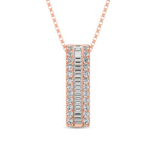 Load image into Gallery viewer, 14K Rose Gold Round and Baguette Diamond 1/3 Ct.Tw. Drop Bar Pendant