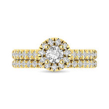 Cargar imagen en el visor de la galería, Diamond Classic Shank Single Halo Bridal Ring 1 ct tw Round Cut in 14K Yellow Gold