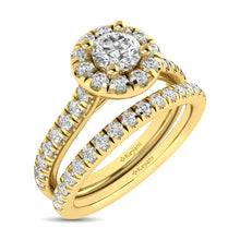Cargar imagen en el visor de la galería, Diamond Classic Shank Single Halo Bridal Ring 1 ct tw Round Cut in 14K Yellow Gold