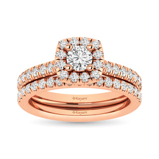 Diamond Classic Shank Single Halo Bridal Ring 1 ct tw Round Cut in 14K Rose Gold