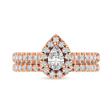 Cargar imagen en el visor de la galería, Diamond Classic Shank Single Halo Bridal Ring 1 ct tw Pear Cut in 14K Rose Gold