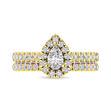 Cargar imagen en el visor de la galería, Diamond Classic Shank Single Halo Bridal Ring 1 ct tw Pear Cut in 14K Yellow Gold