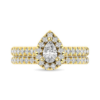 Diamond Classic Shank Single Halo Bridal Ring 1 ct tw Pear Cut in 14K Yellow Gold