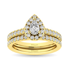 Cargar imagen en el visor de la galería, Diamond Classic Shank Single Halo Bridal Ring 1 ct tw Pear Cut in 14K Yellow Gold