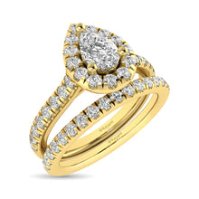 Cargar imagen en el visor de la galería, Diamond Classic Shank Single Halo Bridal Ring 1 ct tw Pear Cut in 14K Yellow Gold