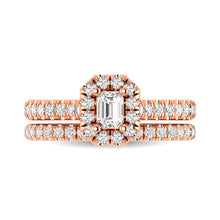 Cargar imagen en el visor de la galería, Diamond Classic Shank Single Halo Bridal Ring 1 ct tw Emerald Cut in 14K Rose Gold