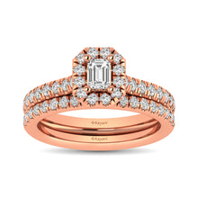 Cargar imagen en el visor de la galería, Diamond Classic Shank Single Halo Bridal Ring 1 ct tw Emerald Cut in 14K Rose Gold