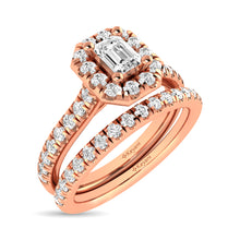 Cargar imagen en el visor de la galería, Diamond Classic Shank Single Halo Bridal Ring 1 ct tw Emerald Cut in 14K Rose Gold