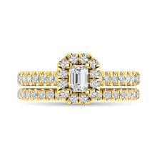 Cargar imagen en el visor de la galería, Diamond Classic Shank Single Halo Bridal Ring 1 ct tw Emerald Cut in 14K Yellow Gold