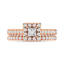 Cargar imagen en el visor de la galería, Diamond Classic Shank Single Halo Bridal Ring 1 ct tw Princess Cut in 14K Rose Gold