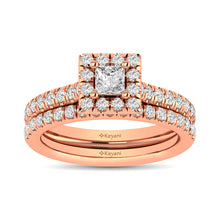 Cargar imagen en el visor de la galería, Diamond Classic Shank Single Halo Bridal Ring 1 ct tw Princess Cut in 14K Rose Gold