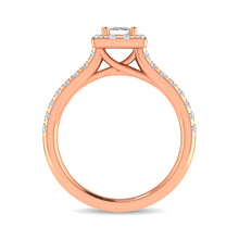 Cargar imagen en el visor de la galería, Diamond Classic Shank Single Halo Bridal Ring 1 ct tw Princess Cut in 14K Rose Gold