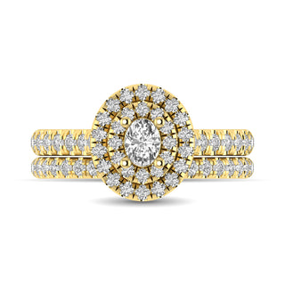 Diamond Classic Shank Double Halo Bridal Ring 1 ct tw Oval Cut in 14K Yellow Gold