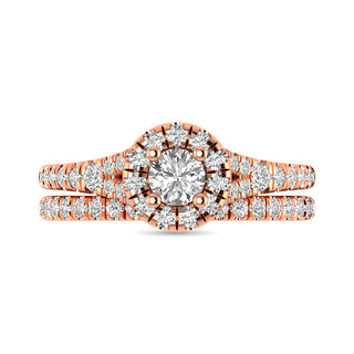 Diamond  Split Shank Single Halo Bridal Ring 1 ct tw Round Cut in 14K Rose Gold