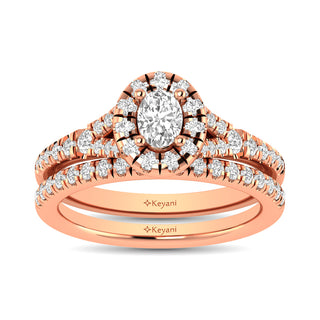 Diamond  Split Shank Single Halo Bridal Ring 1 ct tw Oval Cut in 14K Rose Gold