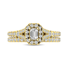 Cargar imagen en el visor de la galería, Diamond  Split Shank Single Halo Bridal Ring 1 ct tw Emerald Cut in 14K Yellow Gold