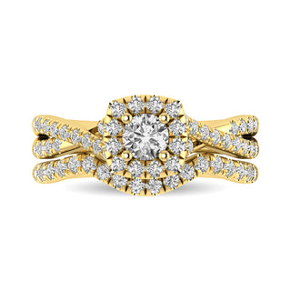 Diamond  Twist Shank Single Halo Bridal Ring 1 ct tw Round Cut in 14K Yellow Gold