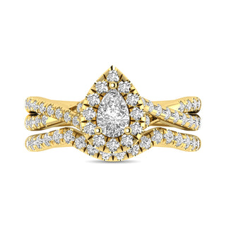 Diamond  Twist Shank Single Halo Bridal Ring 1 ct tw Pear Cut in 14K Yellow Gold